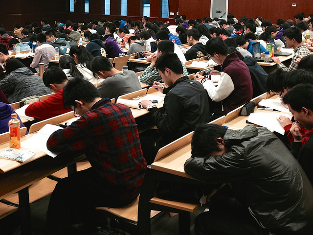 A picture of students bored in class