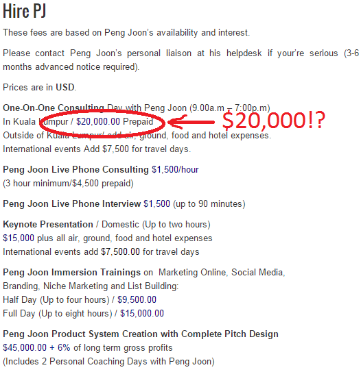 Peng Joon's private coaching price