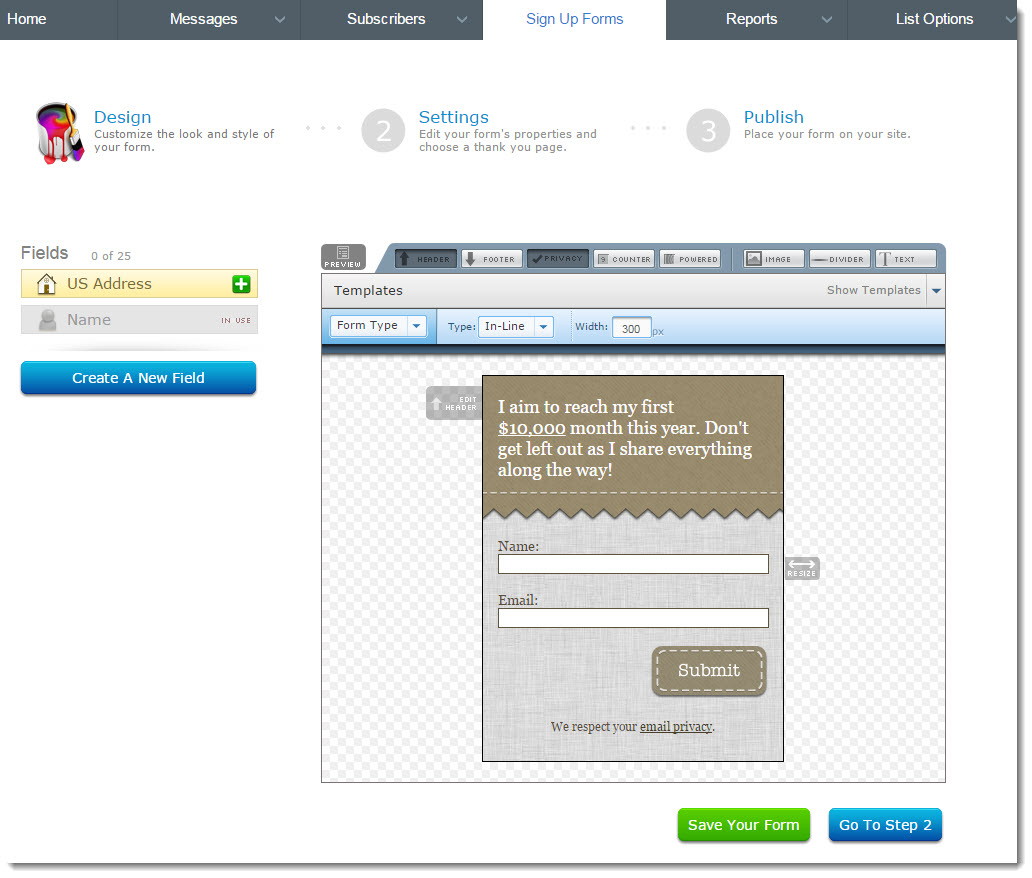 Aweber sign up page