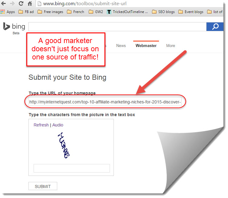 Bing submit for My Internet Quest