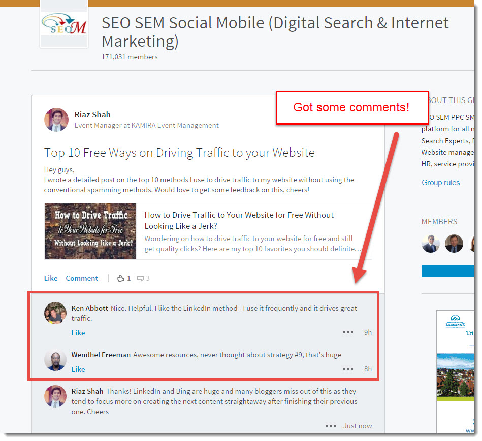 Top 10 free ways on driving traffic to your website shared through LinkedIn