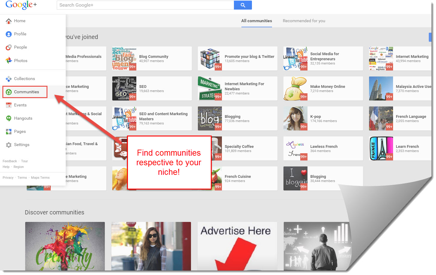 finding communities in Google plus