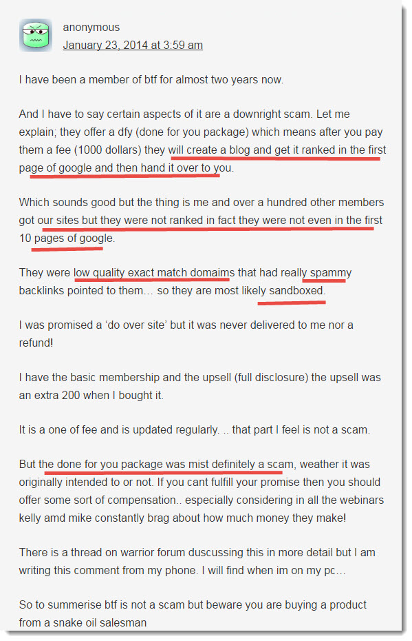 done for you website package complaint